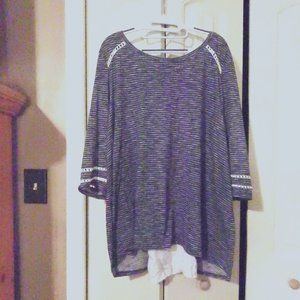 Cute 3/4 sleeve top mixed media lace up back